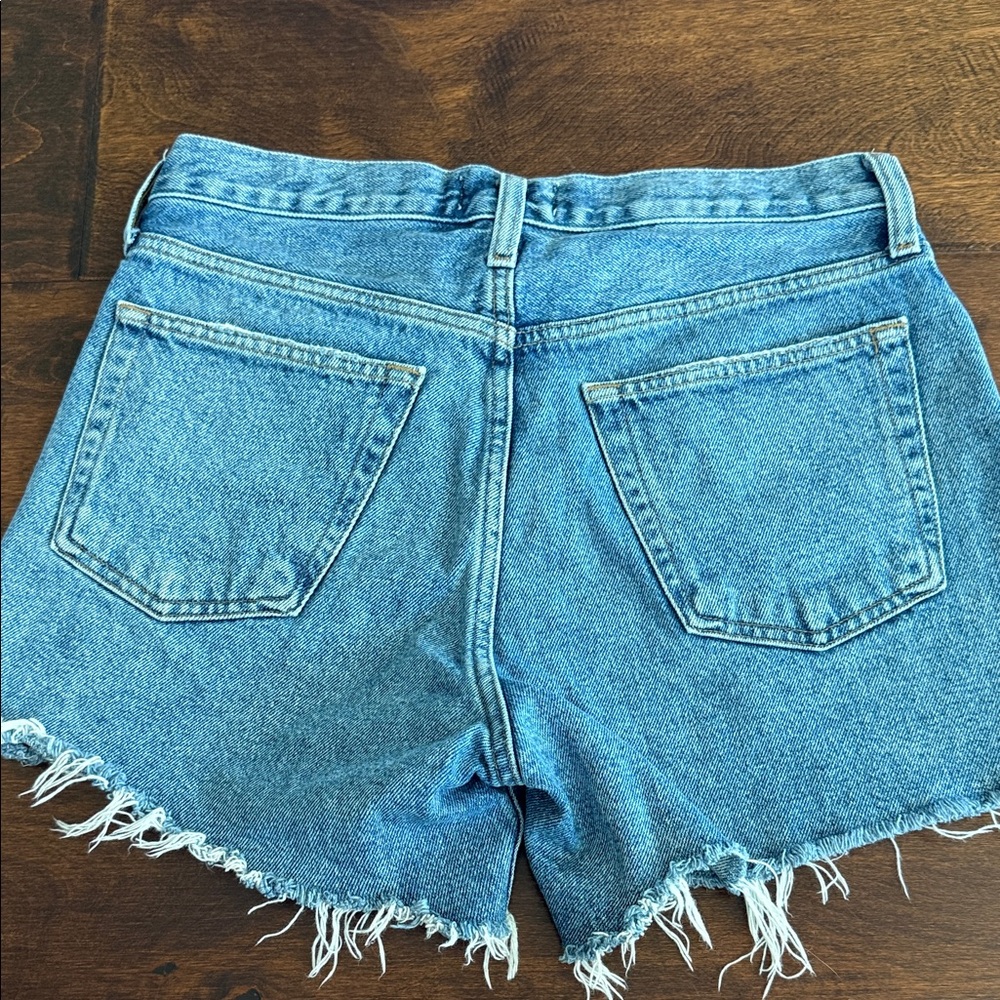 Agolde Parker long Frayed Hem Blue Jean Shorts - Picture 2 of 4
